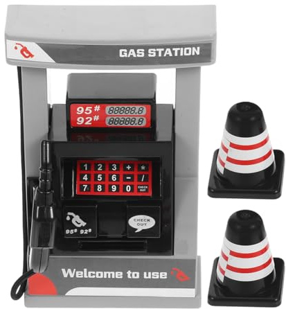 ibasenice Gas Pump Toy Gas Station Toy Fake Station Model with Road Cone