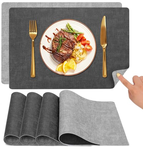 Myir JUN Tischset Abwaschbar &Untersetzer, Doppelseitige Platzsets 4er Set | Leder Platzsets Abwaschbar Kunstleder Schmutzabweisend & rutschfest, Platzdeckchen Abwischbar mit Lederoptik für Esszimmer