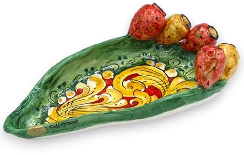 SICILIA BEDDA CAPACI Pala Ficodindia Vassoio svuota Tasche, Ceramica Caltagirone, Decoro Barocco - Due Misure (1Unità) - L 30 x 16 cm ca.