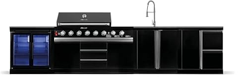 GORILLER® BLACKBACK L1 Outdoor-Küche, XXL-Gasgrill mit Doppel-Kühlschrank, Waschbecken, Extra-Arbeitsfläche und Stauraum, Edelstahl, Schwarz