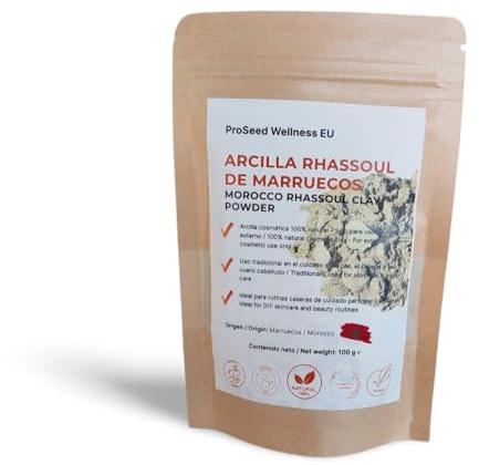 Arcilla Ghassoul Rhassoul de Marruecos 100% Pura – Polvo de Arcilla Volcánica para Cuidado Facial, Capilar y Corporal – 100g | Moroccan Ghassoul Clay Powder – Face, Hair & Body Care – 100g