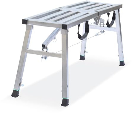 CHNB Arbeitsplattform Klappbare Höhenverstellbar Arbeitsbühne Stahl Bis 180, Kgtragbar Gerüst Leiter Plattform für Haus und Garage