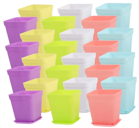 SUPVOX 24 Piezas Macetas de Plástico Rectangulares para Germinación Colores con Platos Tiestos para Plantas de Jardín y Exterior para Suculentas y