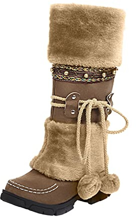 AEGJEGVD Bottes de Neige Femme en Daim Classiques Bottes Hautes pour Femmes Hiver Chaud Confortable Botte mi Mollet de Hiver à Lacet Réglable Bottines Chaude et Durable Botte au-dessus du Genou Boots
