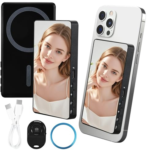 QESSUVNC Handy Selfie Monitor,Selfie Monitor Screen Kabellose Magnetische Handyhalterung für iPhone/Android Bluetooth mit Lautsprecher 3H Akku