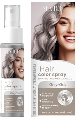 Sevich Haarspray Farbe，grau Temporäre Haarfarbe Sofort-Haarfarbe Für Männer Und Frauen, Schnell Trocknend Und Leicht Auswaschbar, Gleichmäßige Färbung Dank Ultrafeinem Sprühkopf, Reisegröße 30 Ml