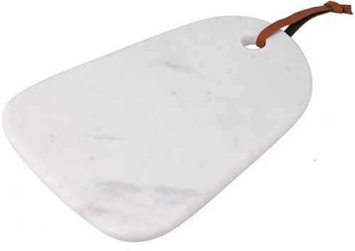 URBNLVING Natural Marble Serving Platter & Cutting Board – Multipurpose Kitchen Tray with Leather Strap for Cheese, Charcuterie, and Entertaining (White)