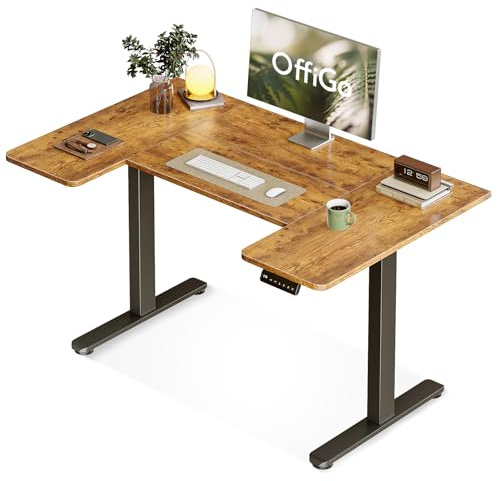 OffiGo U-format Skrivbord med 3 Minnesfunktioner, 120cm, Brun | Elektriskt höjdjusterbart skrivbord för Hemmet