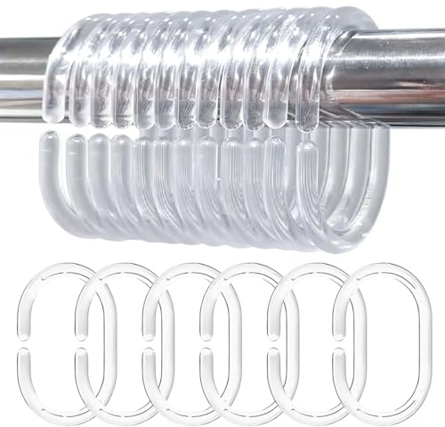UYVPAER Anillas Cortina Ducha, 24 Pcs Anillos De Cortina De Ducha, Ganchos para Cortina De Ducha, Anillas De Cortinas Forma De C