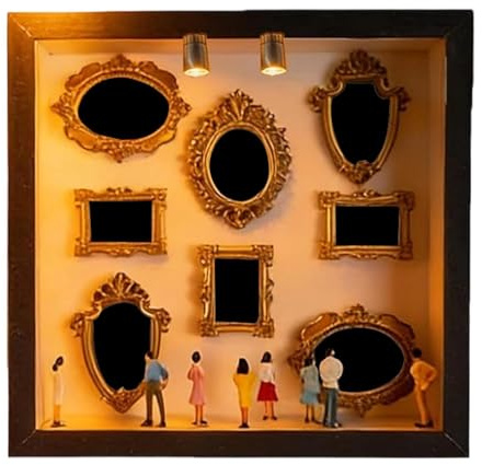 Kit Cornice Museo Fai Da Te, 25x25x3.5cm Mini Scatola Fai Da Te Museo In Miniatura Con Figurine, Cornice Profonda In Legno Per Foto, Per Decorazione Casa Biblioteca Compleanno Natale - Nero/Bianca