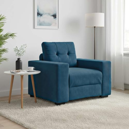 YunCangg Blå sammetsfåtölj, 100 x 78 x 80 cm, modern relaxsoffa för vardagsrum, sovrum, robust plywoodram, bekväm sittupplevelse, max. 110 kg lastkapacitet