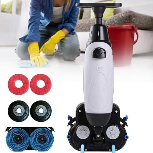 Electric Floor Scrubber Machine, 17” Cleaning Width, Battery-Powered with Double Brush Discs, Includes 4L and 7L Water Tanks