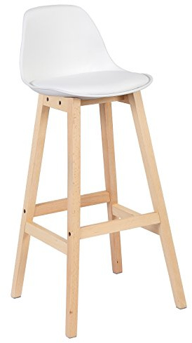 WOLTU Sgabello da Bar Sedia Alta Cucina Ristorante con Schienale Poggiapiedi PU Legno Moderno 1 Pezzo Bianco