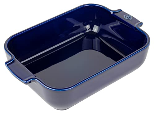 PEUGEOT - Rectangular Ceramic Baking Dish - 25 cm (including handles) x 15.5 cm x 5.5 cm - Capacity: 1.4 L - 2-3 Servings - 10 Year Guarantee - Made In France - Blue Colour