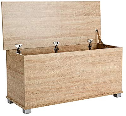 Home Source Ottoman Storage Toy Chest Bedding Blanket Box, Sonoma Oak Effect, 99cm
