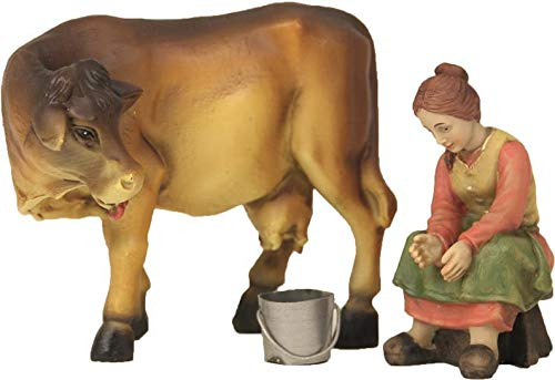 Dekop Bäuerin mit Kuh beim Melken, geeignet für 11cm Krippenfiguren (44635100150)