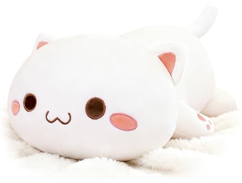Onsoyours Cute Kitten Plush Toy Stuffed Animal Pet Kitty Soft Anime Cat Plush Pillow for Kids (White Cat, 12)