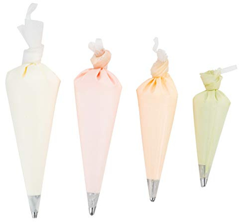 Pastry Tek Piping Bag Set, Set Of 4 Reusable Icing Bags - Durable, White Silicone Pastry Bag Set, Anti Burst, Decorate Cakes, Cupcakes, Macarons, Or Cookies - Restaurantware