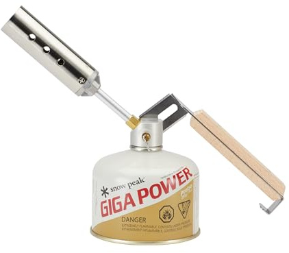 Snow Peak Folding Camping Cooking Torch, Compact Wooden Design, Iso-Butane Fuel Compatibility, Powerful Flame for Cooking Outdoors, Ideal for Takibi Fire & Grill