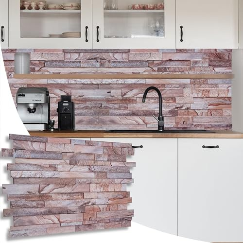 NOVECRAFTO Stone Brick Effect 3D Wall Panels - 37.79x18.89 in (96x48cm), 20 Sheets 99.2 sqft (9.22sqm) - Decorative Wall Cladding for Bedroom, Office, Kitchen in Rose Marble Slim Stone Brick Design