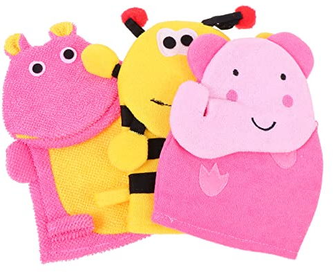 EXCEART Handtücher Kinderhandtuch Putzhandschuhe Badedusche Handschuhe 3 Stücke Tiermuster Baby Badehandschuhe für Handgesicht K?rperreinigungstücher Badeschwamm Duschgel Kinder Badetuch