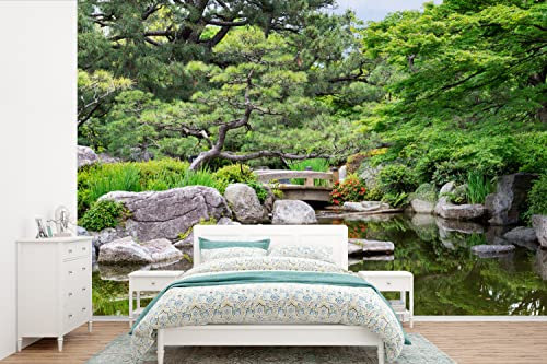Selbstklebend Tapete Wandpapier Wandaufkleber Fototapete Tapeten Wanddeko 450x300 cm Japanisch - Natur - Wasser - Steine - Bäume
