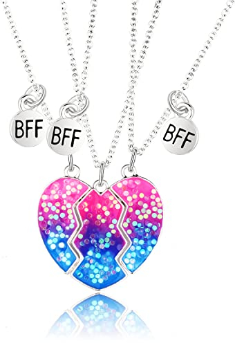 LENTQIUTT 3 BFF-Halsketten Freundschaftskette für die beste Freundschaftskette Halskette Geburtstagsgeschenk Kette Anhänger Geschenk für Mädchen (Rosa und Blaue Pailletten)