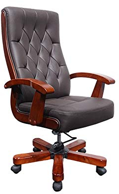 Computerstuhl Computer-Bürostuhl Leder-Bürostuhl Moderner Chefsessel Computertisch und Bürostuhl mit Massivholz-Armlehnen für Empfangs-Esszimmer (Color : Brown, Size : 68