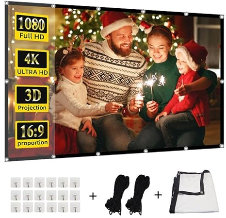 Écran de Projection Avant arrière de 254 cm, GAINVANE 16:9, Pliable, Anti-Plis, Portable, pour cinéma Maison, extérieur, intérieur, cinéma, Nuit, Cadeau de Noël