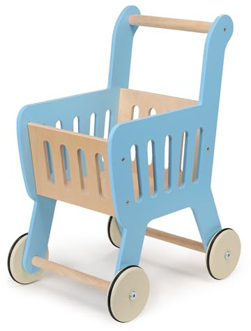 Mentari Wooden Toy Shopping Cart - Pretend Play Food Shopping Trolley For Children Ages 3+