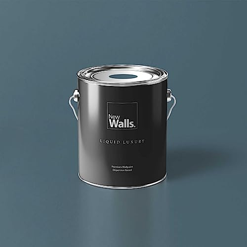 New Walls Premium Wandfarbe Blau, Blaugrau Liquid Luxury Dispersionsfarbe für Innenräume – 5 L