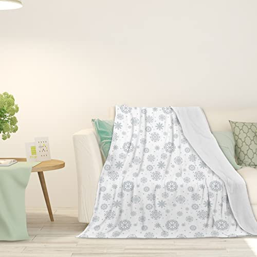 Verdickte Fleece-Überwurfdecke für Couch, kunstvolle Schneeflocken-Motive und Punkte, flauschige, gemütliche weiche Decken und Überwürfe für Sofa, grau-weiß, 76,2 x 101,6 cm
