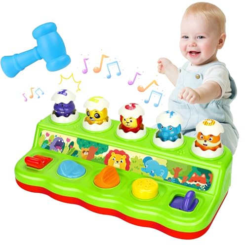 Silvotek Motorikspielzeug - Hämmerchenspiel Musik Spielzeug mit Licht und 5 Tiergeräuschen, Montessori Spielzeug Pop Up Spiel Kinder Geschenke Spielzeug ab 1 Jahr Zu Spielzeug ab 3 Jahre