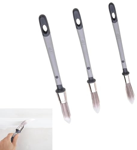 Gruvox 3PCS Small Paint Brush Set, Synthetic Taklon/Nylon, Round Bristle, Mixed Paint Type, Edger Paint Brush for Walls, Windows, Cabinets, Murals