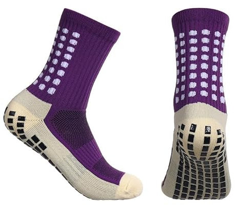 xmf Calzini da calcio antiscivolo per uomini e donne con fodera ispessita calzini antiscivolo antiscivolo calzini aeletici per calcio, Viola, Taglia unica