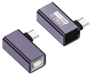 Adaptador USB-C macho a MIDI hembra en ángulo recto, adaptador de impresora tipo C a USB B para impresoras, sintetizadores de piano eléctrico MIDI y más dispositivos/portátiles tipo C (2 pieza)