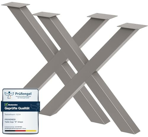 PROVENEDI - Tischbeine Metall anthrazit - 2 Stück X Form, rostfrei & modern - Tischgestell Maße L80 x B8 x H72 cm mit Bodenschoner für Schreibtisch Esstisch, Konferenztisch