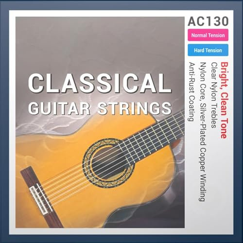 Gitarrensaiten Klassische Gitarre，Klassische Gitarrensaiten aus Nylon und Silber für Anfänger und Gelegenheitsspieler, Nylon und versilbert umsponnen（6-Saiten Set）