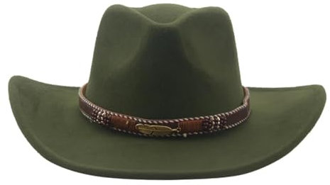 FULUJIDI Fedora Trilby Filzhut Hut Hüte Für Frauen Filz Mann Hut Panama Western Cowboy Band Casual Vintage Breite Brim Cowboy Hut 56-58Cm 1 Armee Grün