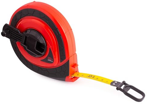 MIVOS Cinta métrica 20m - Cinta métrica robusta - Manivela plegable - Rollo metro - Fibra de vidrio - Retracción rápida de la cinta - Insertos engomados y antideslizantes - Carcasa de plástico ABS