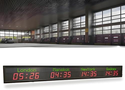 Reloj Mundial LED Digital Grande, Reloj De Pared De 4 Zonas Horarias, Reloj Mundial De Zona Horaria De La Ciudad Montado En La Pared, Preciso Sin Errores, Distancia De Visión De 15 a 20 Metros
