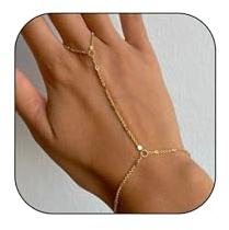 Calkkrer Braccialetto da mano con catena dorata e anello, eleganti bracciali in cristallo, catena da mano alla moda, anello da mano, bracciale con catena da mano per donna, tendenza estiva