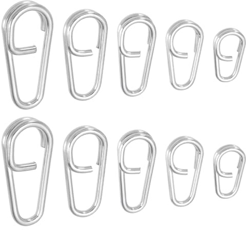 eMagTech 50 Piezas de Acero Inoxidable Anillos Partidos Enlaces Clips de Pesca de Cambio Rápido 10mm 13mm 16mm 18mm 21mm Clips de Señuelo Conector Aparejos de Pesca para Señuelos Bacalao Caballa