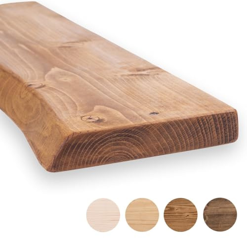 MoonTree rustikales Wandregal, lebendiger Rand, 40 cm x 22 cm x 3.8 cm, dunkle Eichenoptik
