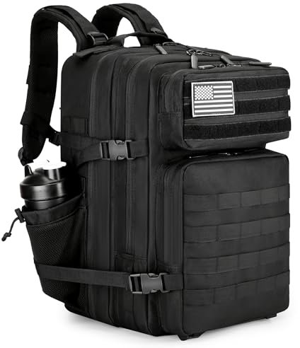 Perfekt Love Militärischer taktischer Rucksack für Damen und Herren, 45 l, Molle-Tagesrucksack, Wanderrucksack, Schwarz, Rucksack, Rucksäcke