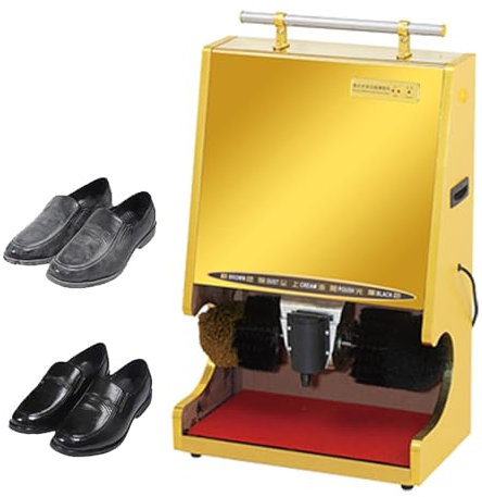 Naturalpowev Cireuse à Chaussures électrique Cireuse à Chaussures à Induction Automatique avec 2 brosses combinées et Main Courante, polisseuse à Chaussures pour Hall d'hôtel, Bureau de Banque,Gold