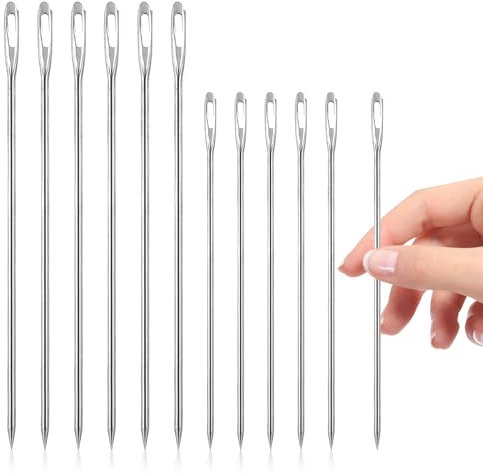 12 agujas de tapicería de 10.2 cm/17.8 cm, agujas de coser profesionales de ojos grandes, agujas de coser a mano, proyectos de manualidades, agujas de coser a mano, agujas grandes de bordado para