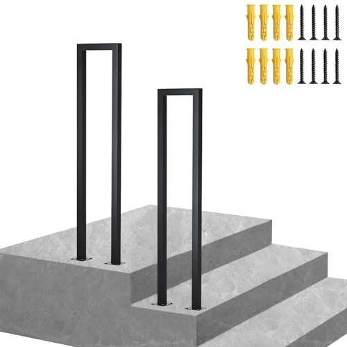 MEILISHAOMEI Schwarzer Handlauf,U-förmiges Treppengeländer,passend für 1 Stufe,rutschfestes Treppengeländer für drinnen und draußen,Handlaufpfosten aus Metallschmiedeeisen für Terrassenbeläge im Gart