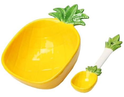 Cabilock Keramik Ananas Schüssel Suppenschalen Besteck Fettuccine Pasta Lebensmittelbehälter Kiefer Obstschale Servierschalen Schüssel mit Löffel Teller Reisschale Keramikschale Ananas Design Schüssel
