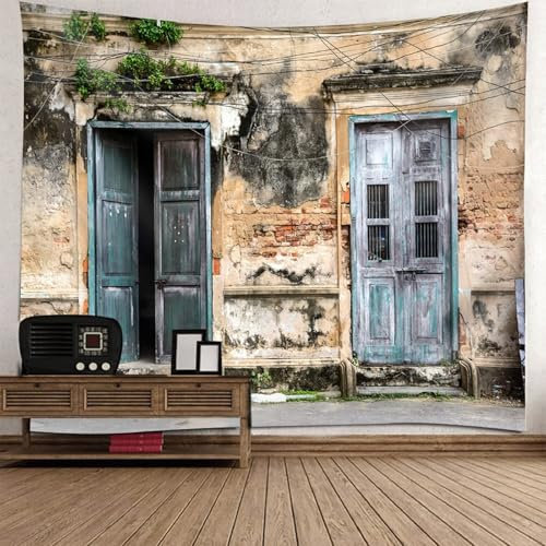 Skcess Tapestry Wall Grün Rosa Lila, Polyester Wand Tuch Schäbiges Holz Türen Tapisserie für Wohnzimmer Schlafzimmer Wohnheim Wanddeko Wandteppich 150x150CM